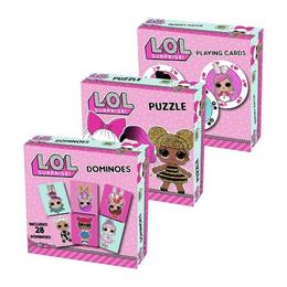 Set 3 jocuri pentru copii, L.O.L - Domino, Puzzle si Carti de joc gigant