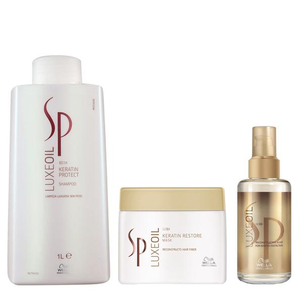 Pachet pentru repararea parului Wella SP Luxe Oil Keratin - Sampon Keratin Protect 1000 ml + Masca Keratin Restore 400 ml + Ulei Reconstructive Elixir 100 ml
