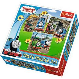 Puzzle clasic pentru copii 3 in 1 Nebunici - Locomotiva Thomas,106 piese - Terfl