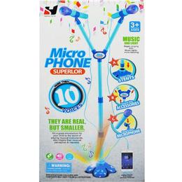 Microfon dublu cu baterii si suport albastru - Robentoys