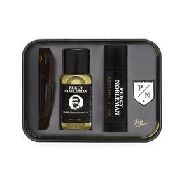 Set cadou - Kit de ingrijire barba Percy Nobleman Travel (stick + ulei 10ml + pieptane + insgna )