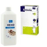 Pachet: Hexid -rezerva 1 litru dezinfectant tegumente + Manusi Ambulex latex masura S