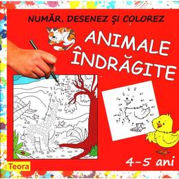 Animale indragite - Numar, desenez si colorez, editura Teora