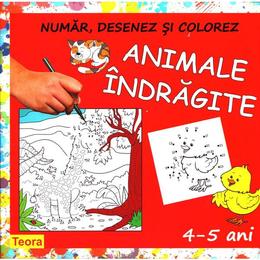 Animale indragite - numar, desenez si colorez, editura teora