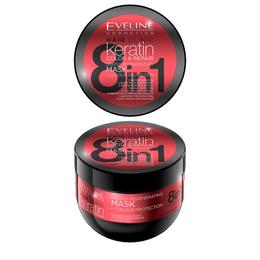 Masca de par, eveline cosmetics, 8 in 1 hair clinic keratin color   repair, 300 ml