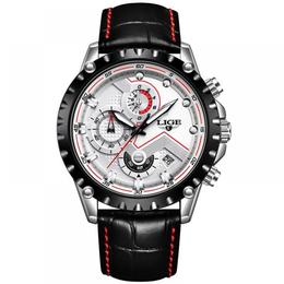 Ceas barbatesc Lige mecanism Quartz curea din piele neagra rezistent la apa 3ATM(30m) calendar chronograph stil Sport