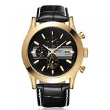 Ceas barbatesc Ouyawei mecanism automatic calendar complet bratara din piele neagra rezistent la apa 3ATM(30m) stil Fashion