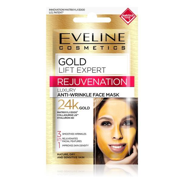 Masca luxurianta de fata, Eveline Cosmetics, Gold Lift Expert, 3 in 1 antirid cu aur de 24K, 7ml