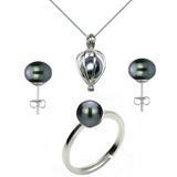 Set Perla Surpriza cu Inel si Cercei Perle Naturale Negre - Cadouri si Perle