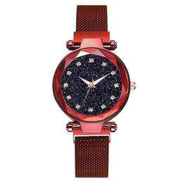 Ceas dama Geneva CS956, model Starry Sky, bratara magnetica, elegant, rosu