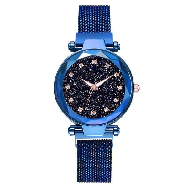 Ceas dama Geneva CS953, model Starry Sky, bratara magnetica, elegant, albastru
