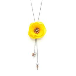 Colier lung cu floare galbena si perle Swarovski, Sabrina, Zia Fashion
