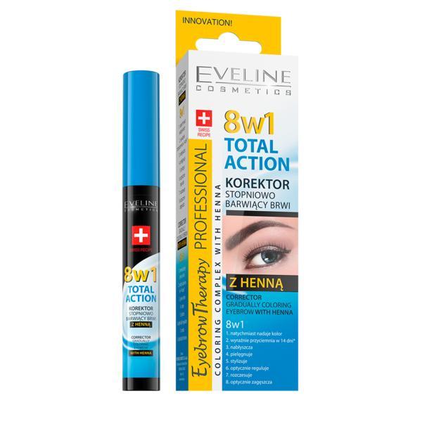 Corector sprancene cu hena Eveline Cosmetics, 8 in 1 Total Action cu colorare progresiva, 10 ml Action- imagine