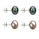 Set Cercei Argint cu Perle Naturale Negre si Lavanda de 10 mm - Cadouri si perle