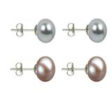 Set Cercei Argint cu Perle Naturale Gri si Lavanda de 10 mm - Cadouri si perle
