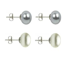 Set Cercei Argint cu Perle Naturale Gri si Albe de 10 mm - Cadouri si perle