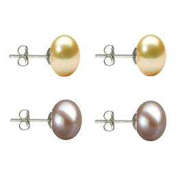 Set Cercei Argint cu Perle Naturale Crem si Lavanda de 10 mm - Cadouri si perle