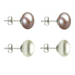 Set Cercei Argint cu Perle Naturale Lavanda si Albe de 10 mm - Cadouri si perle
