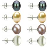 Set Cercei Argint cu Perle Naturale Negre, Crem, Lavanda si Albe de 10 mm - Cadouri si perle