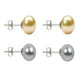 Set Cercei Argint cu Perle Naturale Crem si Gri de 10 mm - Cadouri si perle
