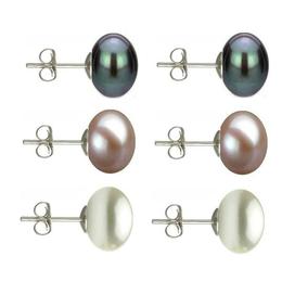 Set Cercei Argint cu Perle Naturale Negre, Lavanda si Albe de 10 mm - Cadouri si perle