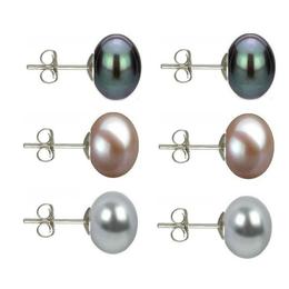 Set Cercei Argint cu Perle Naturale Negre, Lavanda si Gri de 10 mm - Cadouri si perle