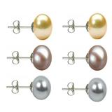 Set Cercei Argint cu Perle Naturale Crem, Lavanda si Gri de 10 mm - Cadouri si perle