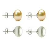 Set Cercei Argint cu Perle Naturale Crem si Albe de 10 mm - Cadouri si perle