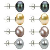 Set Cercei Argint cu Perle Naturale Negre, Crem, Lavanda si Gri de 10 mm - Cadouri si perle