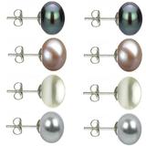 Set Cercei Argint cu Perle Naturale Negre, Lavanda, Albe si Gri de 10 mm - Cadouri si perle