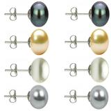 Set Cercei Argint cu Perle Naturale Negre, Crem, Albe si Gri de 10 mm - Cadouri si perle