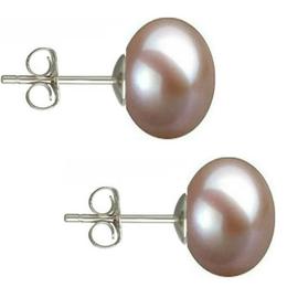 Cercei Argint cu Perle Naturale Buton, Lavanda, de 10 mm - Cadouri si perle