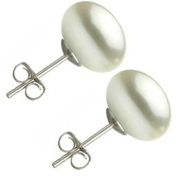 Cercei Argint cu Perle Naturale Buton, Albe, de 10 mm - Cadouri si perle