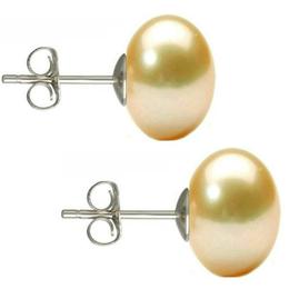 Cercei argint cu perle naturale buton, crem, de 10 mm - cadouri si perle