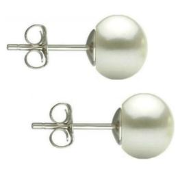 Cercei argint cu perle naturale buton, albe, de 7,5 mm - cadouri si perle