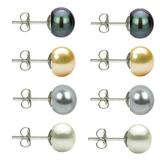 Set Cercei Argint cu Perle Naturale Negre, Crem, Gri si Albe de 7 mm - Cadouri si perle