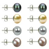 Set Cercei Argint cu Perle Naturale Negre, Crem, Gri si Lavanda de 7 mm - Cadouri si perle