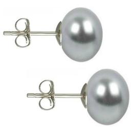 Cercei Argint cu Perle Naturale Buton, Gri, de 10 mm - Cadouri si perle
