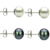 Set Cercei Argint cu Perle Naturale Albe si Negre de 7 mm - Cadouri si perle