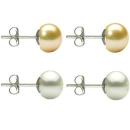 Set Cercei Argint cu Perle Naturale Crem si Albe de 7 mm - Cadouri si perle