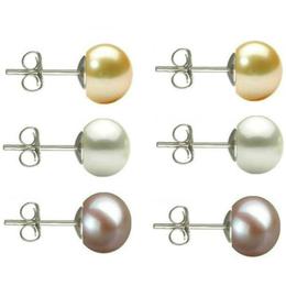 Set Cercei Argint cu Perle Naturale Crem, Albe si Lavanda de 7 mm - Cadouri si perle
