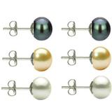 Set Cercei Argint cu Perle Naturale Negre, Crem si Albe de 7 mm - Cadouri si perle