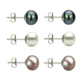 Set Cercei Argint cu Perle Naturale Negre, Albe si Lavanda de 7 mm - Cadouri si perle