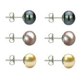 Set Cercei Argint cu Perle Naturale Negre, Lavanda si Crem de 7 mm - Cadouri si perle