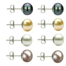 Set 4 Perechi Cercei Argint cu Perle Naturale de 7 mm - Cadouri si perle