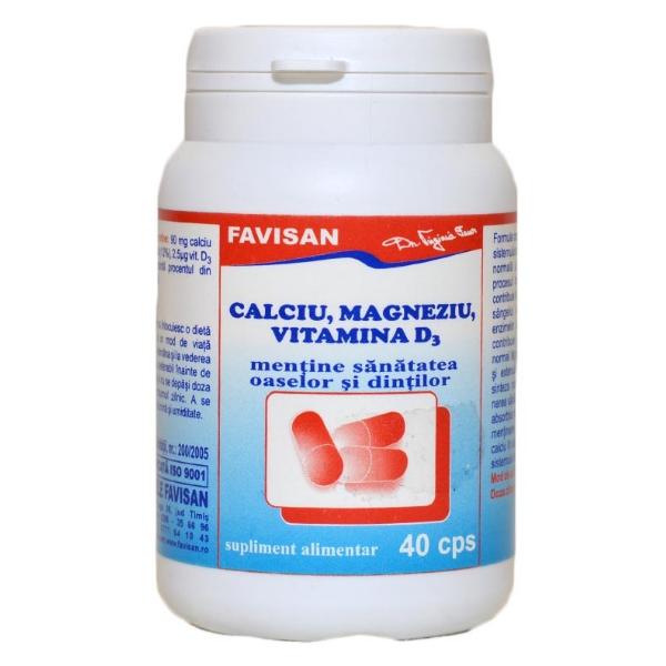 Calciu, Magneziu, Vitamina D3 Favisan, 40 capsule