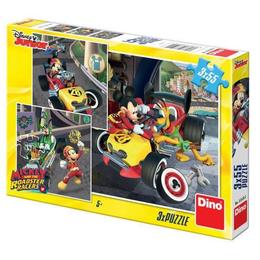 Puzzle 3 in 1 Cursa lui Mickey Mouse Dino Toys, 3 x 55 piese, 5-7 ani