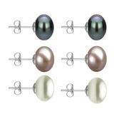 Set Cercei Aur Alb cu Perle Naturale Negre, Lavanda si Albe de 10 mm - Cadouri si Perle