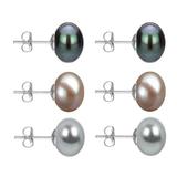 Set Cercei Aur Alb cu Perle Naturale Negre, Lavanda si Gri de 10 mm - Cadouri si Perle