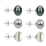 Set Cercei Aur Alb cu Perle Naturale Negre, Gri si Albe de 10 mm - Cadouri si Perle